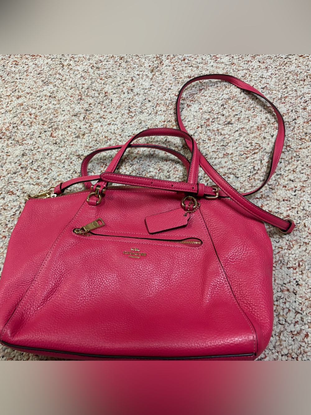 Coach Hot Pink Pebbled Leather Shoulder Bag with Gold Hardware - Picture 2 of 7